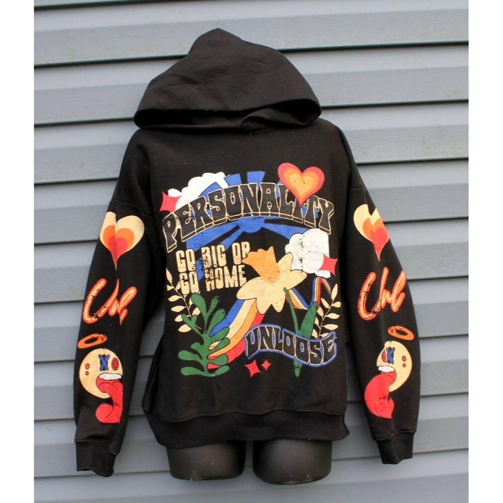 Go Big or Go Home Unloose Personality Black Hoodie Size Medium Unisex Mens Women